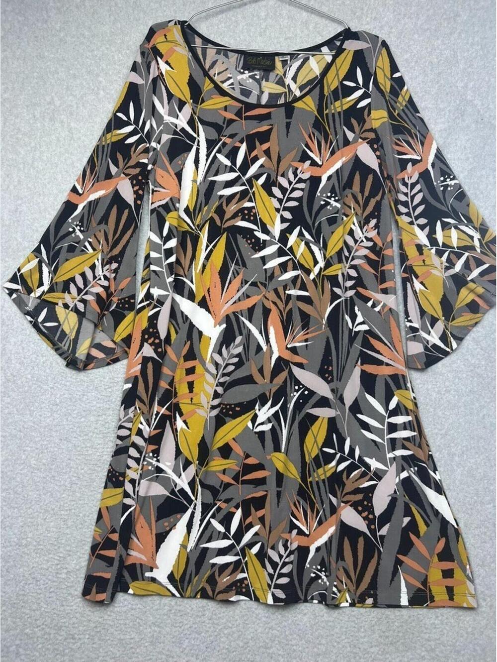 Bob Mackie Dress M Wearable Art Bell Sleeve Tropical Bird Of Paradise Knit Vaca